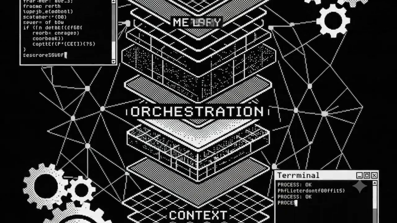 Layered context and orchestration planes forming a navigable abstraction stack.